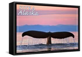 Sitka, Alaska - Humpback Fluke and Sunset-Lantern Press-Framed Stretched Canvas