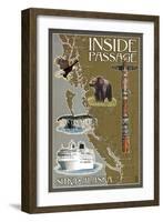 Sitka, Alaska - Inside Passage Map-Lantern Press-Framed Art Print