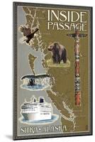 Sitka, Alaska - Inside Passage Map-Lantern Press-Mounted Art Print