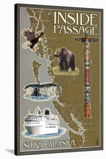 Sitka, Alaska - Inside Passage Map-Lantern Press-Stretched Canvas