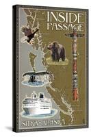 Sitka, Alaska - Inside Passage Map-Lantern Press-Stretched Canvas