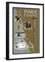 Sitka, Alaska - Inside Passage Map-Lantern Press-Framed Art Print