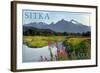 Sitka, Alaska - Mountain Wilderness and Fireweed-Lantern Press-Framed Art Print