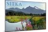 Sitka, Alaska - Mountain Wilderness and Fireweed-Lantern Press-Mounted Art Print