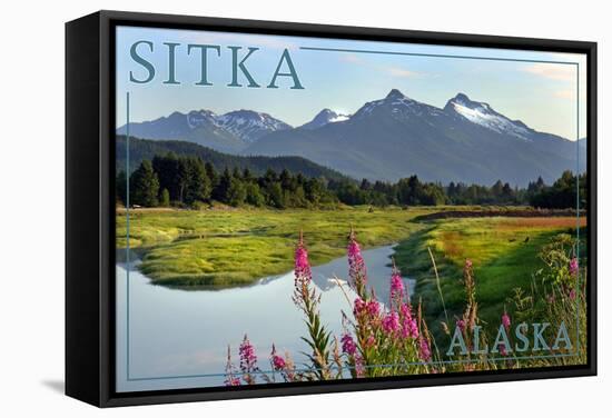 Sitka, Alaska - Mountain Wilderness and Fireweed-Lantern Press-Framed Stretched Canvas