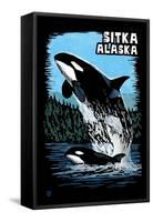 Sitka, Alaska - Orca - Scratchboard-Lantern Press-Framed Stretched Canvas