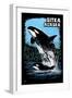 Sitka, Alaska - Orca - Scratchboard-Lantern Press-Framed Art Print