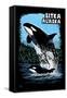 Sitka, Alaska - Orca - Scratchboard-Lantern Press-Framed Stretched Canvas