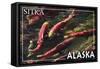 Sitka, Alaska - Salmon-Lantern Press-Framed Stretched Canvas