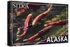 Sitka, Alaska - Salmon-Lantern Press-Stretched Canvas