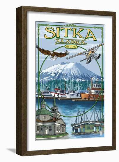 Sitka, Alaska Town Views, c.2009-Lantern Press-Framed Art Print