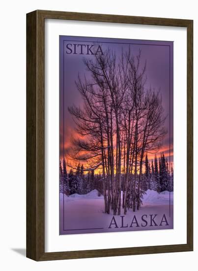 Sitka, Alaska - Tree in Snow-Lantern Press-Framed Art Print