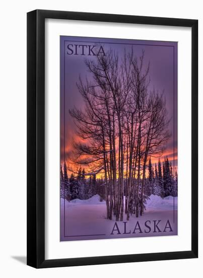 Sitka, Alaska - Tree in Snow-Lantern Press-Framed Art Print