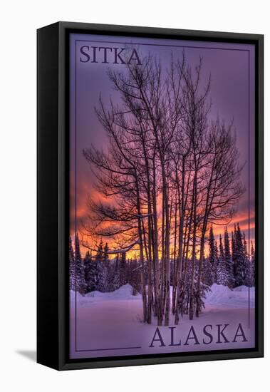 Sitka, Alaska - Tree in Snow-Lantern Press-Framed Stretched Canvas
