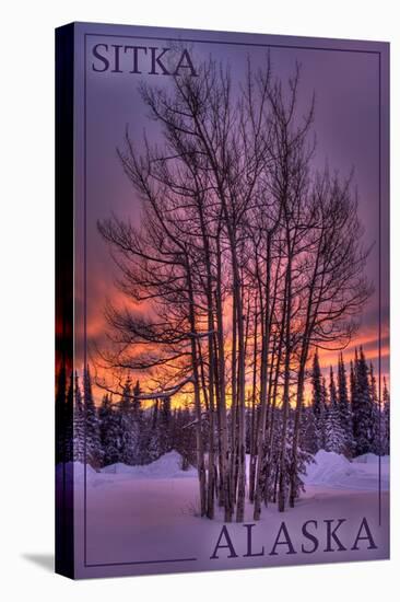 Sitka, Alaska - Tree in Snow-Lantern Press-Stretched Canvas