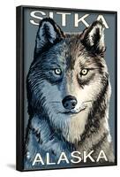 Sitka, Alaska - Wolf Up Close, c.2009-Lantern Press-Framed Art Print