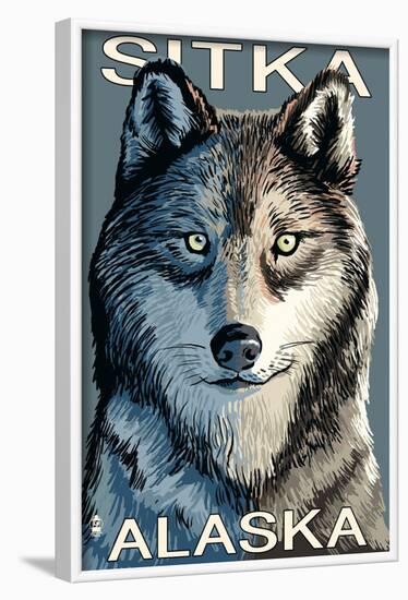 Sitka, Alaska - Wolf Up Close, c.2009-Lantern Press-Framed Art Print