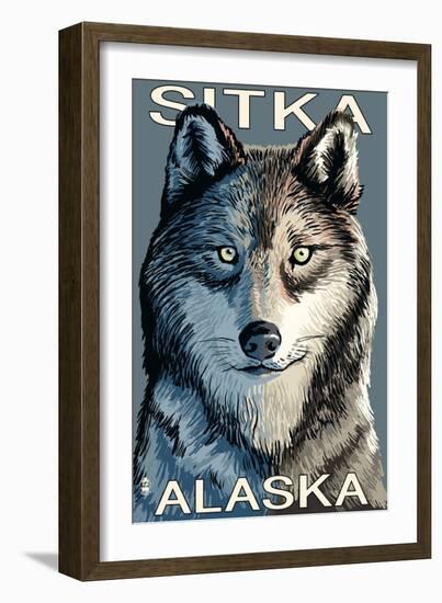 Sitka, Alaska - Wolf Up Close, c.2009-Lantern Press-Framed Art Print