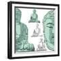 Sitting Buddha in Vector Art-DR_Flash-Framed Art Print