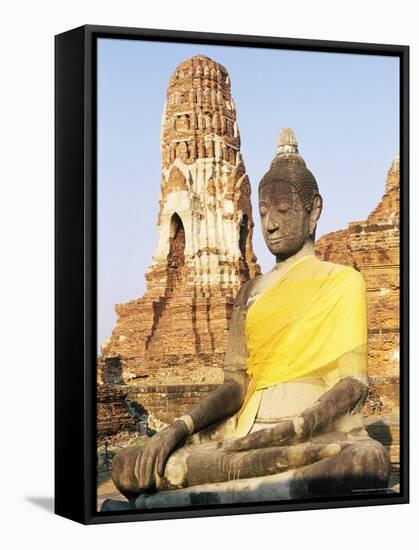 Sitting Buddha Statue and Chedi at Buddhist Temple of Wat Phra Mahathat, Thailand, Southeast Asia-Richard Nebesky-Framed Stretched Canvas