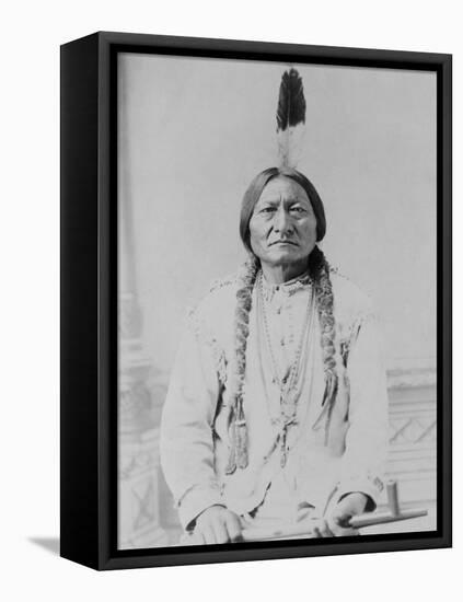 Sitting Bull Native American with Peace Pipe Photograph - Bismarck, ND-Lantern Press-Framed Stretched Canvas