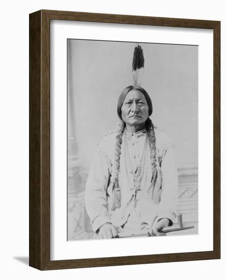 Sitting Bull Native American with Peace Pipe Photograph - Bismarck, ND-Lantern Press-Framed Art Print