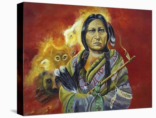 Sitting Bull Peace Pipe Visions-Sue Clyne-Stretched Canvas