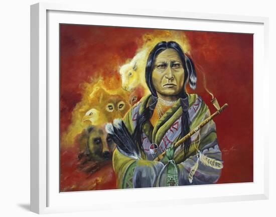 Sitting Bull Peace Pipe Visions-Sue Clyne-Framed Giclee Print