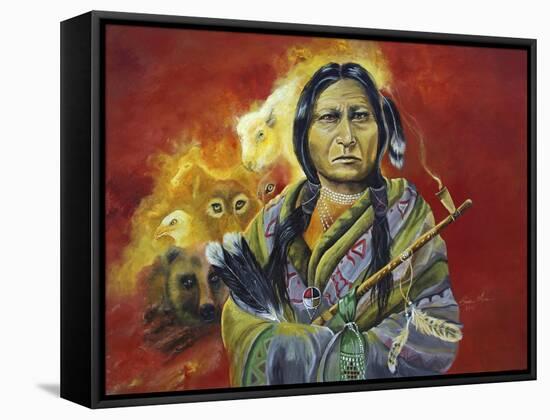 Sitting Bull Peace Pipe Visions-Sue Clyne-Framed Stretched Canvas