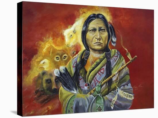 Sitting Bull Peace Pipe Visions-Sue Clyne-Stretched Canvas