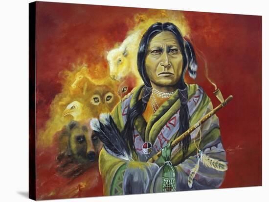 Sitting Bull Peace Pipe Visions-Sue Clyne-Stretched Canvas