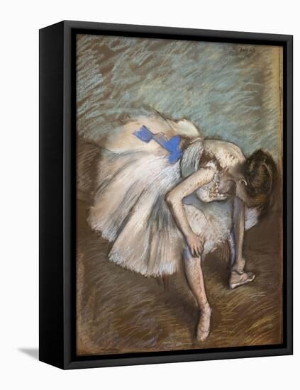 Sitting dancer massaging her foot. 1881-1883. Pastel-Edgar Degas-Framed Stretched Canvas