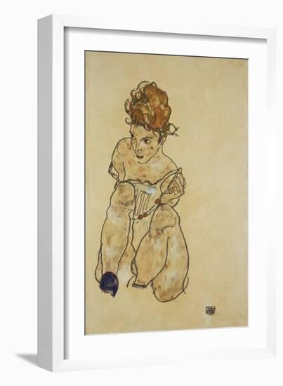 Sitting Girl in Underwear, 1917-Egon Schiele-Framed Giclee Print