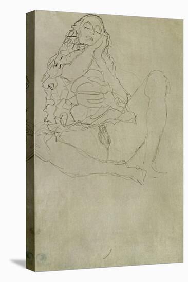 Sitting Half-Nude with Closed Eyes-Gustav Klimt-Stretched Canvas