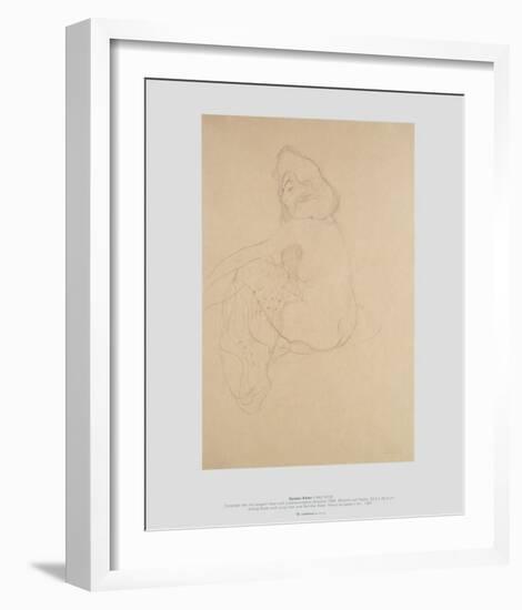 Sitting Nude with Long Hair and Veil-like Robe-Gustav Klimt-Framed Art Print