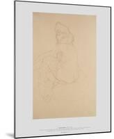 Sitting Nude with Long Hair and Veil-like Robe-Gustav Klimt-Mounted Art Print