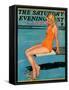 "Sitting on the Diving Board," Saturday Evening Post Cover, August 19, 1933-Penrhyn Stanlaws-Framed Stretched Canvas