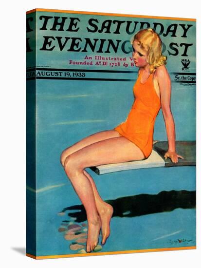 "Sitting on the Diving Board," Saturday Evening Post Cover, August 19, 1933-Penrhyn Stanlaws-Stretched Canvas