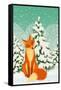 Sitting Red Fox in the Winter Forest-Milovelen-Framed Stretched Canvas