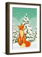 Sitting Red Fox in the Winter Forest-Milovelen-Framed Art Print