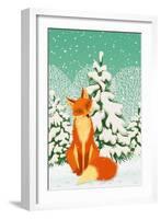 Sitting Red Fox in the Winter Forest-Milovelen-Framed Art Print