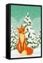 Sitting Red Fox in the Winter Forest-Milovelen-Framed Stretched Canvas