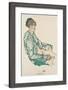 Sitting Semi-Nude with Blue Hairband, 1914-Egon Schiele-Framed Premium Giclee Print