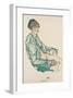 Sitting Semi-Nude with Blue Hairband, 1914-Egon Schiele-Framed Premium Giclee Print