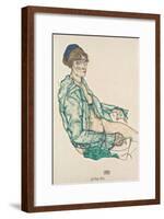 Sitting Semi-Nude with Blue Hairband, 1914-Egon Schiele-Framed Premium Giclee Print