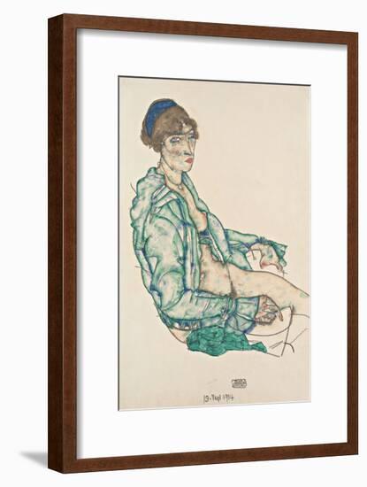 Sitting Semi-Nude with Blue Hairband, 1914-Egon Schiele-Framed Premium Giclee Print