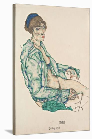 Sitting Semi-Nude with Blue Hairband, 1914-Egon Schiele-Stretched Canvas