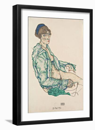 Sitting Semi-Nude with Blue Hairband, 1914-Egon Schiele-Framed Giclee Print