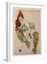 Sitting Woman with Her Right Leg Bent, 1917-Egon Schiele-Framed Premium Giclee Print