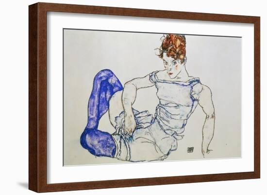 Sitzende Frau Mit Violetten Struempfen, 1917-Egon Schiele-Framed Giclee Print